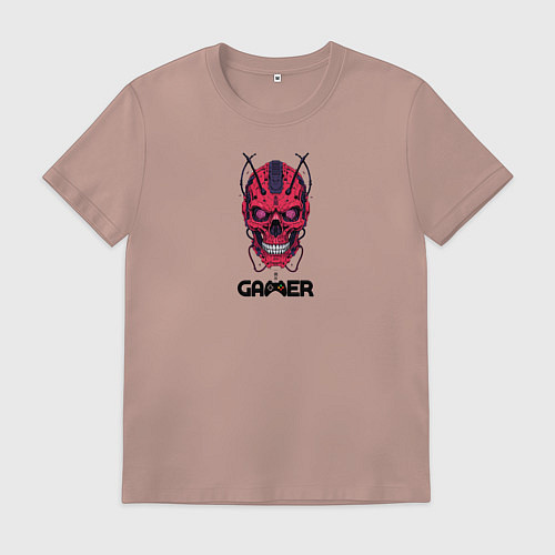 Мужская футболка Череп геймера красный / Пыльно-розовый – фото 1