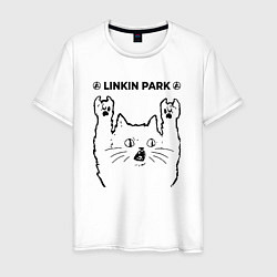 Футболка хлопковая мужская Linkin Park 2024 - rock cat, цвет: белый