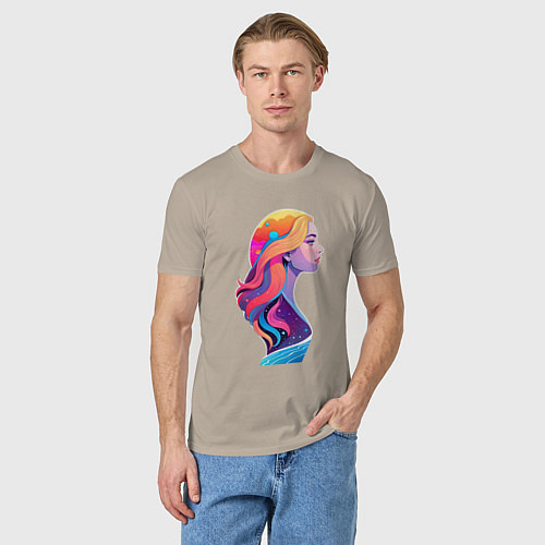 Мужская футболка Космос девушка профиль / Миндальный – фото 3