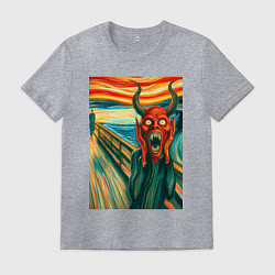 Футболка хлопковая мужская Демон кричит на картине Эдварда Мунка - мем искусс, цвет: меланж