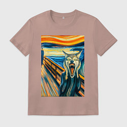 Футболка хлопковая мужская Волк кричит на картине Эдварда Мунка - мем искусст, цвет: пыльно-розовый