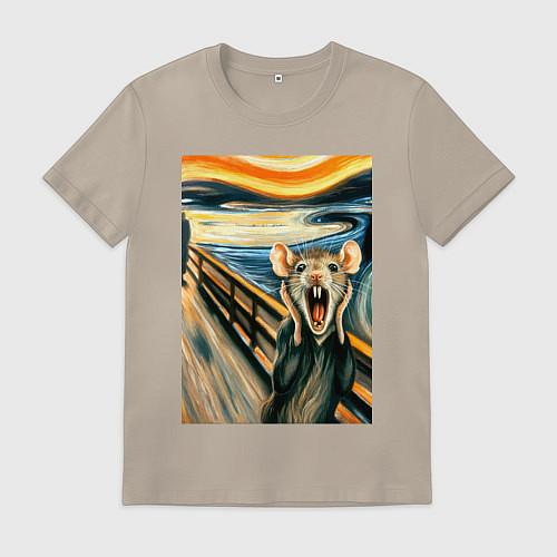 Мужская футболка Мышка кричит на картине Эдварда Мунка - мем искусс / Миндальный – фото 1