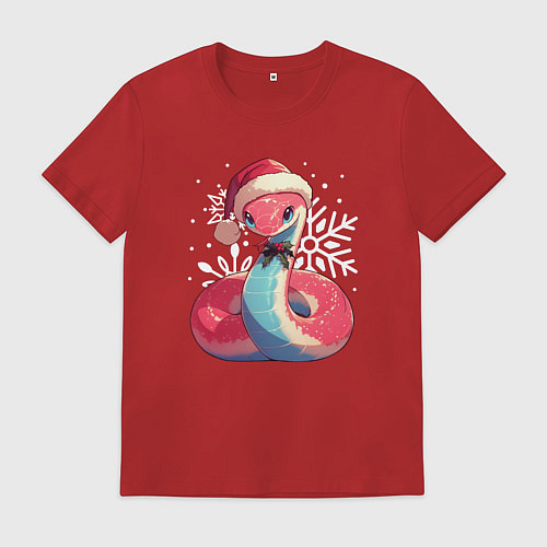 Мужская футболка Красная змея с снежинками / Красный – фото 1