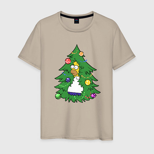 Мужская футболка Гомер - Новый год / Миндальный – фото 1