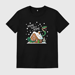 Футболка хлопковая мужская Змея - пряничный дом, цвет: черный