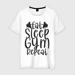 Футболка хлопковая мужская Eat sleep gym, цвет: белый