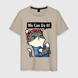 Футболка хлопковая мужская We can do it - cat, цвет: миндальный