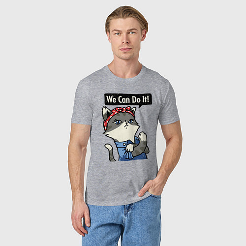 Мужская футболка We can do it - cat / Меланж – фото 3