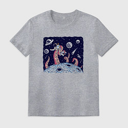 Футболка хлопковая мужская Схватка с осьминогом в космосе, цвет: меланж