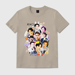 Футболка хлопковая мужская Exo together дружная команда, цвет: миндальный