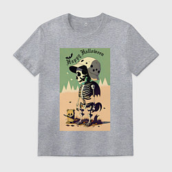 Футболка хлопковая мужская Прикольный черепок - хэллоуин, цвет: меланж