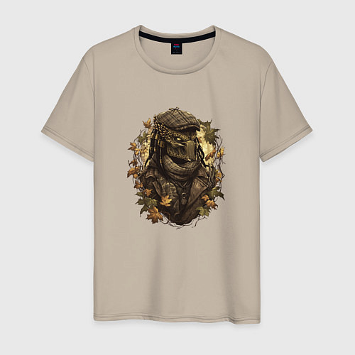 Мужская футболка Осенний хищник в кепке / Миндальный – фото 1