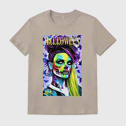 Футболка хлопковая мужская Halloween zombie - magazin cover, цвет: миндальный
