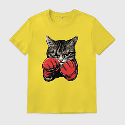 Футболка хлопковая мужская Кот боксер, цвет: желтый