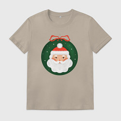 Футболка хлопковая мужская Дед Мороз в ёлочном шарике, цвет: миндальный
