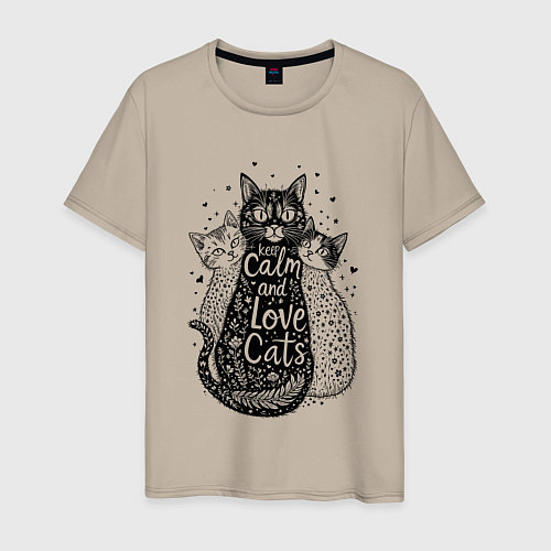 Мужская футболка Keep calm and love cats / Миндальный – фото 1