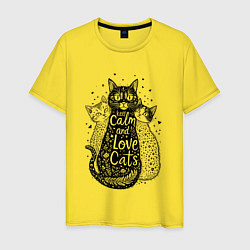 Футболка хлопковая мужская Keep calm and love cats, цвет: желтый