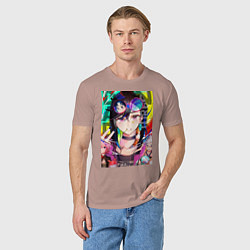 Футболка хлопковая мужская Дандадан: Момо Аясэ, цвет: пыльно-розовый — фото 2