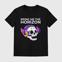 Футболка хлопковая мужская Bring Me the Horizon - неоновый череп, цвет: черный