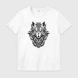 Футболка хлопковая мужская Лиса в стиле тату, цвет: белый