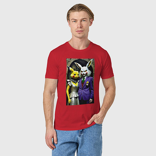 Мужская футболка Семейная пара покемонов - нейроарт / Красный – фото 3
