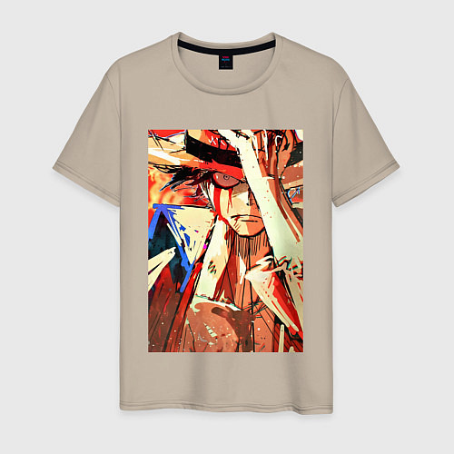 Мужская футболка Ван-Пис Луффи Монки арт / Миндальный – фото 1