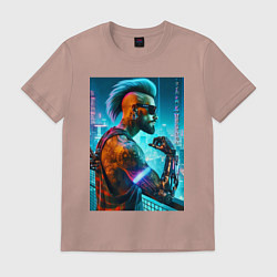 Футболка хлопковая мужская Cool guy - cyberpunks not dead, цвет: пыльно-розовый