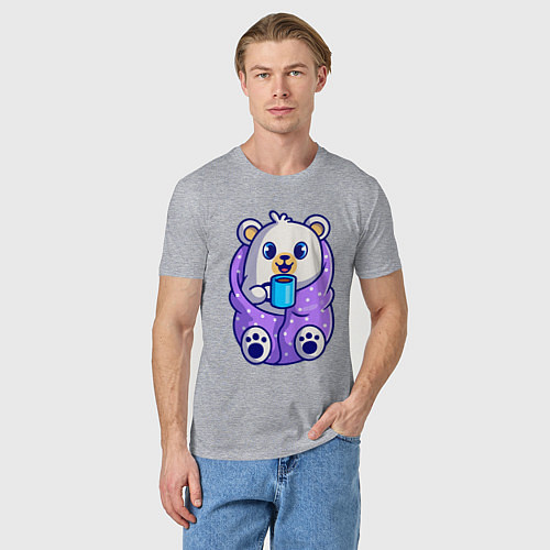 Мужская футболка Белый мишка в одеяле / Меланж – фото 3