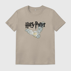Футболка хлопковая мужская Сова Гарри Поттера - Букля, цвет: миндальный