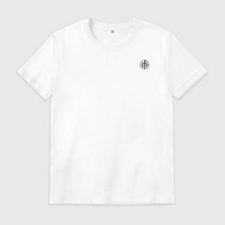 Футболка хлопковая мужская Кто к нам с мечом придет кцк текст черны круглый, цвет: белый