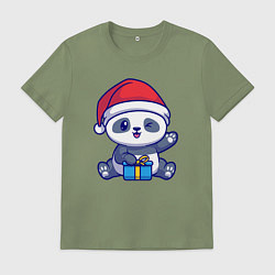 Футболка хлопковая мужская Новогодняя панда, цвет: авокадо