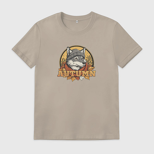 Мужская футболка Осенний логотип с волком / Миндальный – фото 1