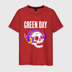 Футболка хлопковая мужская Green Day - неоновый череп, цвет: красный