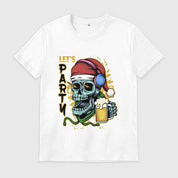Футболка хлопковая мужская Skull Santa, цвет: белый