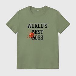 Футболка хлопковая мужская Worlds best boss, цвет: авокадо