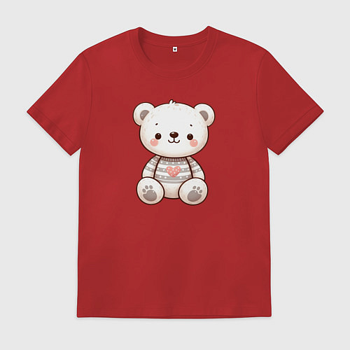 Мужская футболка Милый белый мишка в свитере / Красный – фото 1