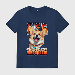 Футболка хлопковая мужская Корги с надписью Вот кто я, цвет: тёмно-синий