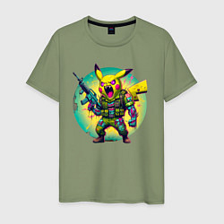 Футболка хлопковая мужская Cool Pikachu - special forces, цвет: авокадо