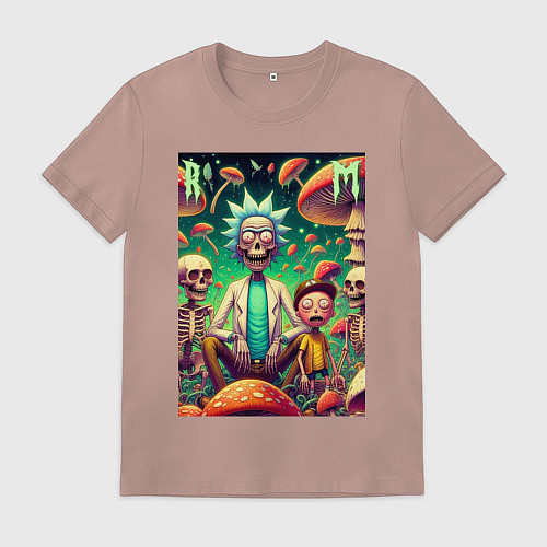 Мужская футболка Рик и Морти под грибами - нейроарт / Пыльно-розовый – фото 1