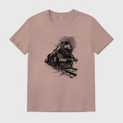 Футболка хлопковая мужская Паровоз со пятиконечной звездой, цвет: пыльно-розовый