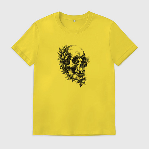 Мужская футболка Череп с кленовыми листьями / Желтый – фото 1