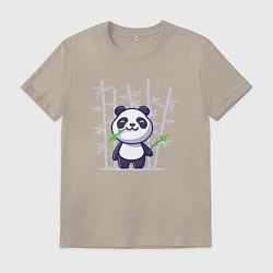 Футболка хлопковая мужская Панда с бамбуком, цвет: миндальный