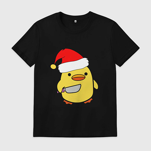 Мужская футболка Новогодняя утка с ножом / Черный – фото 1