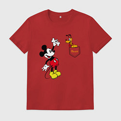 Футболка хлопковая мужская Микки Маус и Плуто, цвет: красный