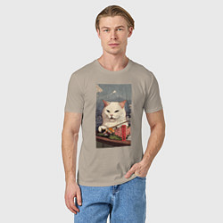 Футболка хлопковая мужская Cat meme - japan style, цвет: миндальный — фото 2