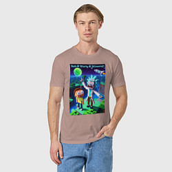 Футболка хлопковая мужская Рик и Морти и Майнкрафт - коллаба, цвет: пыльно-розовый — фото 2