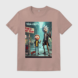 Футболка хлопковая мужская Рик и Морти - панк жив, цвет: пыльно-розовый