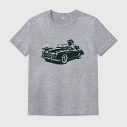 Футболка хлопковая мужская Мопс на ретро автомобиле, цвет: меланж