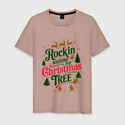 Футболка хлопковая мужская Новогодняя атмосфера rockin around the christmas t, цвет: пыльно-розовый