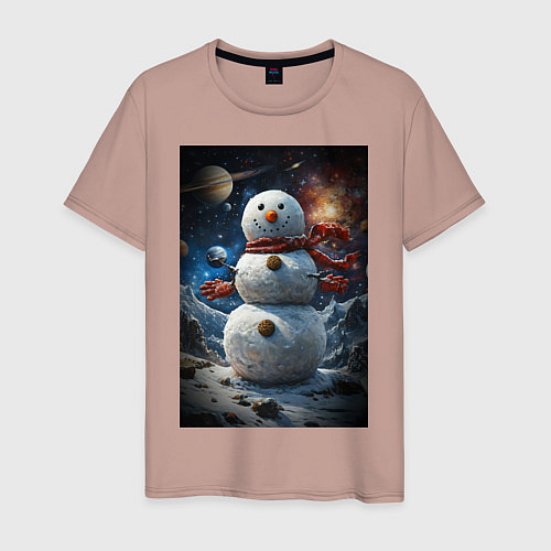 Мужская футболка Снеговик в космосе / Пыльно-розовый – фото 1